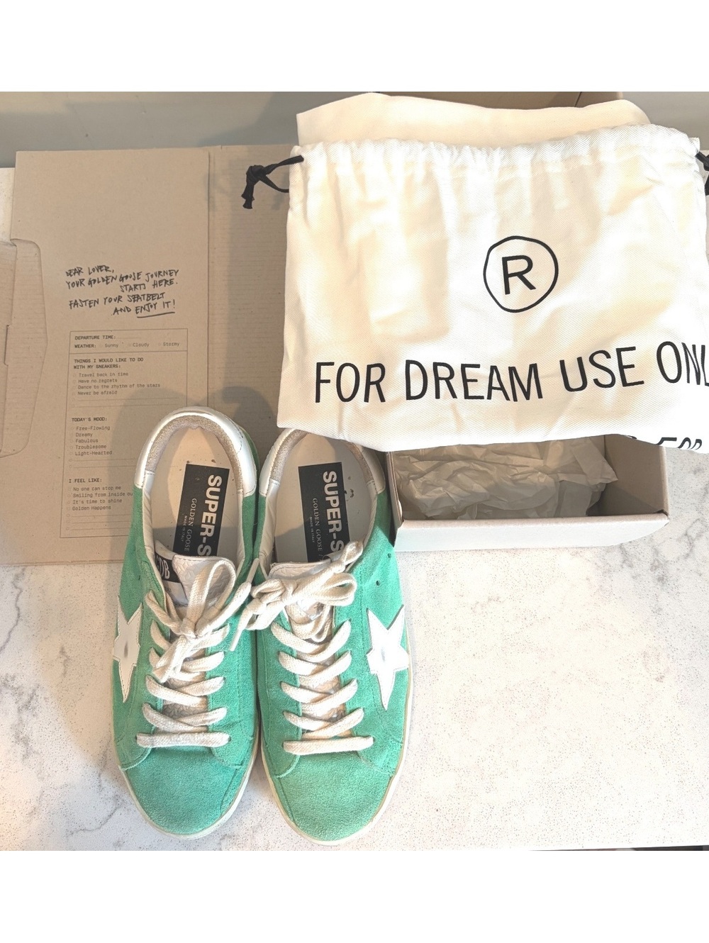 Golden Goose Super-Star Classic Green Suede Sneakers Aquamarine EU 36 US 6